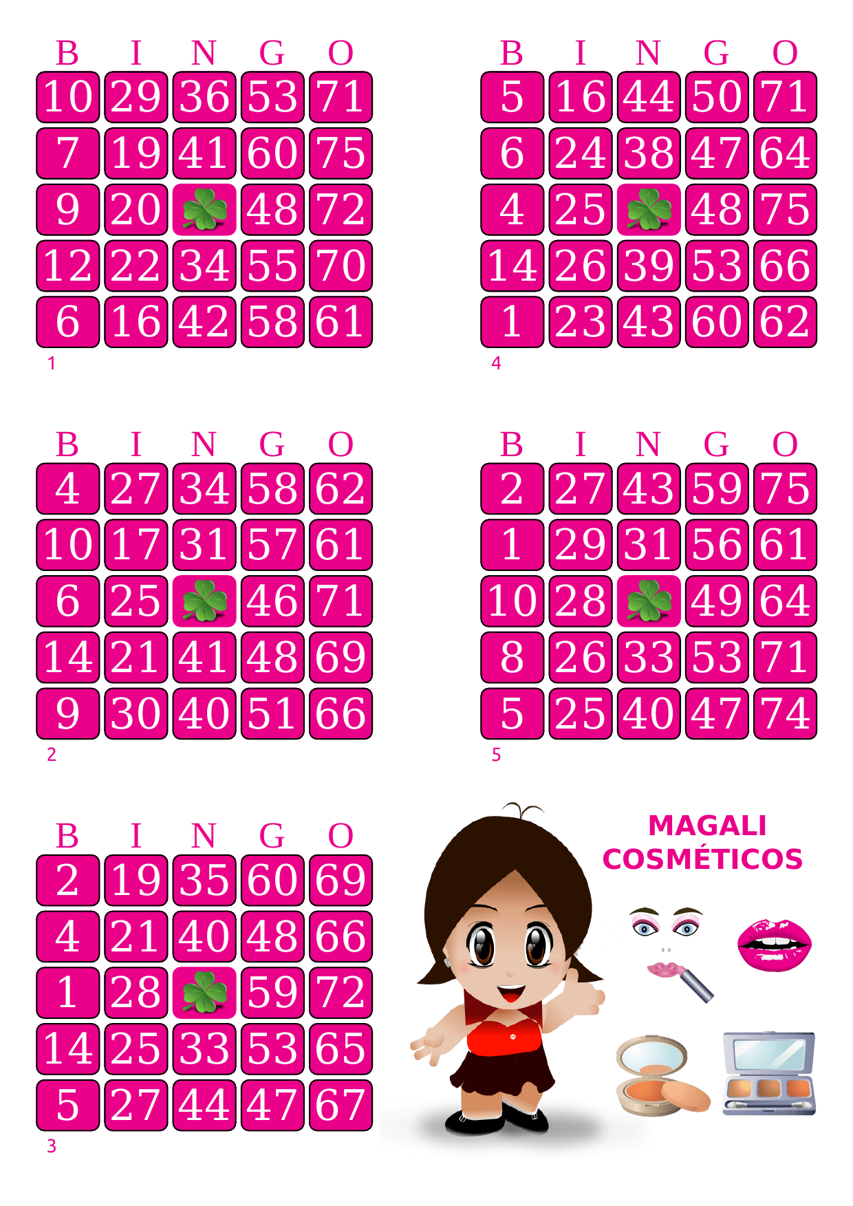 cartelas de bingo elaboradas