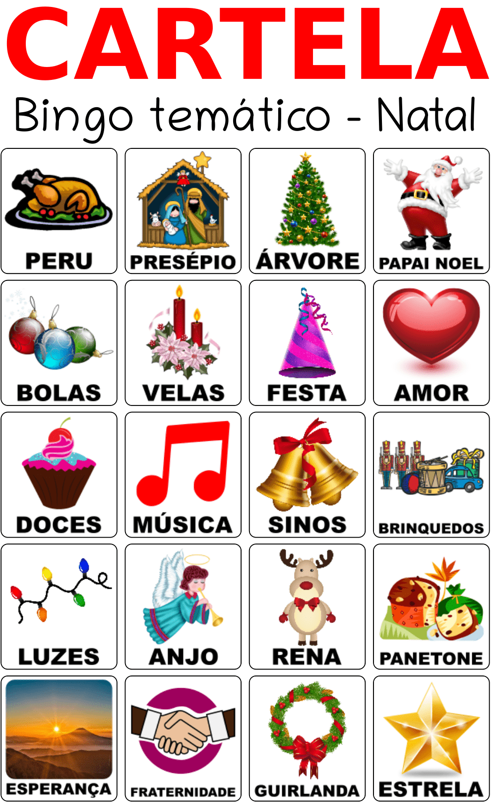 cartelas de bingo tema diversos para imprimir